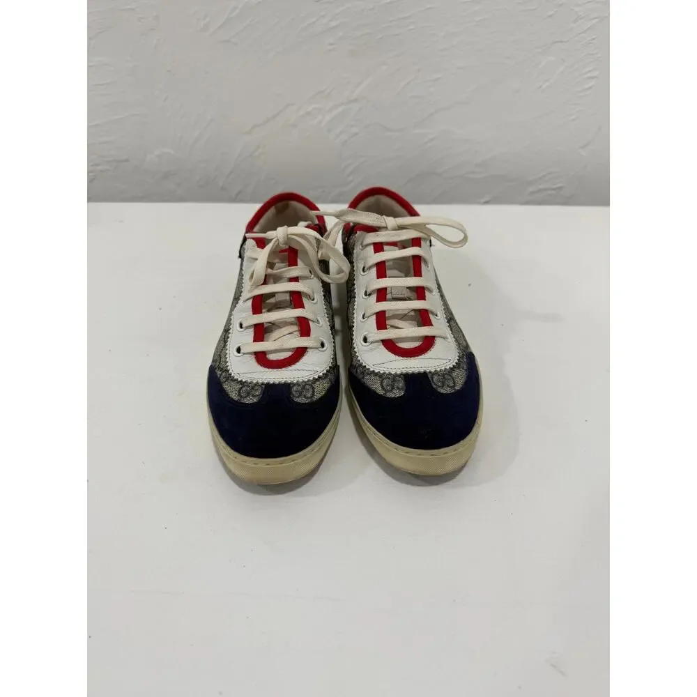 Gucci Beige GG Coated Supreme Canvas Suede Barcelona Low-Top Sneakers Size 37 - Picture 2 of 5